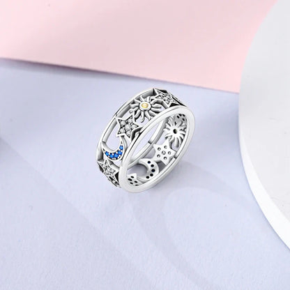 925 Sterling Silver Ring – Infinite Love Star & Moon Design for Women, Wedding Jewelry Gift