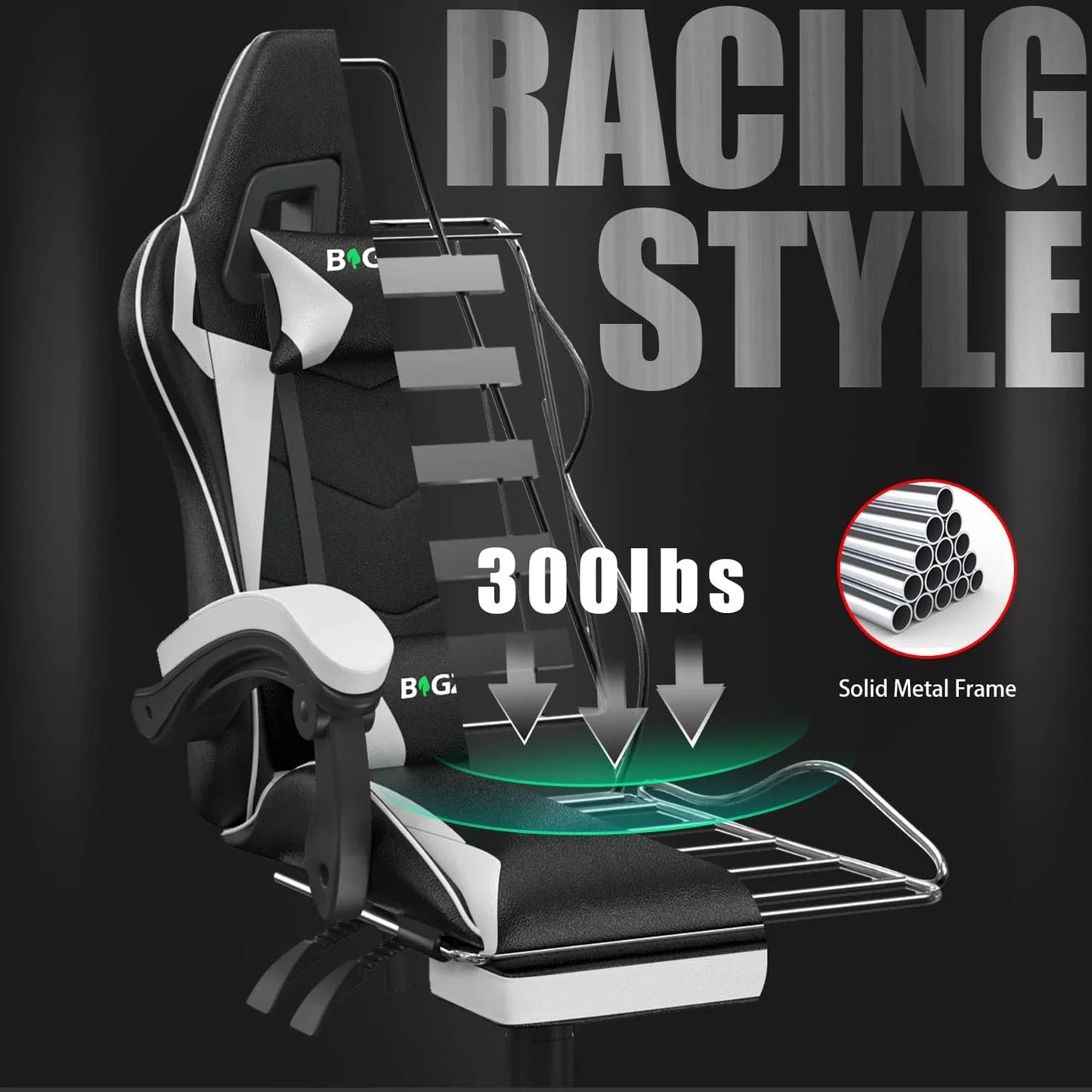 Gaming Chair with Footrest – Ergonomic Gamer Chair with Lumbar Cushion, Headrest, and Height Adjustable for Computer