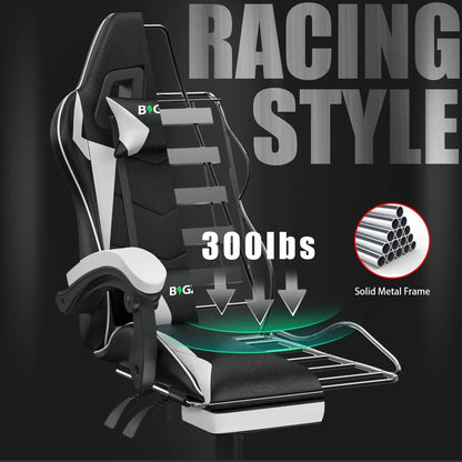 Gaming Chair with Footrest – Ergonomic Gamer Chair with Lumbar Cushion, Headrest, and Height Adjustable for Computer