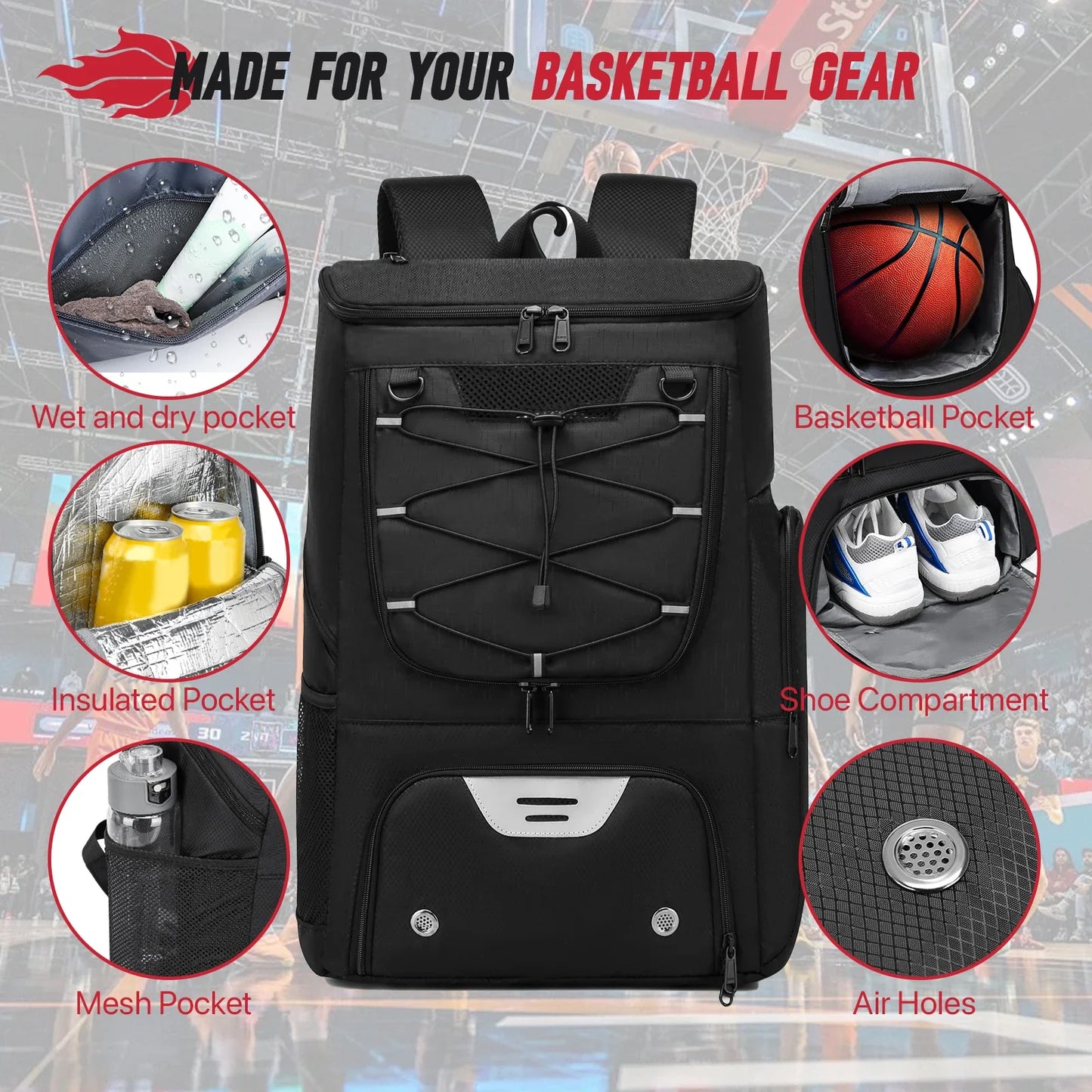 Basketball Sports Backpack - Multi-Sport Storage Bag with Separate Shoe Compartment for Training and Outdoor Use