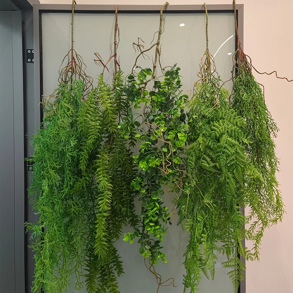 Artificial Hanging Green Plant: Fake Vine Ivy Hanging Plant for Home, Garden, Wedding - Rattan Green Grass Plants for Wall Decoration