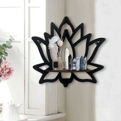 Wooden Lotus Hollow Decorative Rack – Wall-Mounted Aromatherapy Organizer and Essential Oil Candle Holder | Corner Shelf