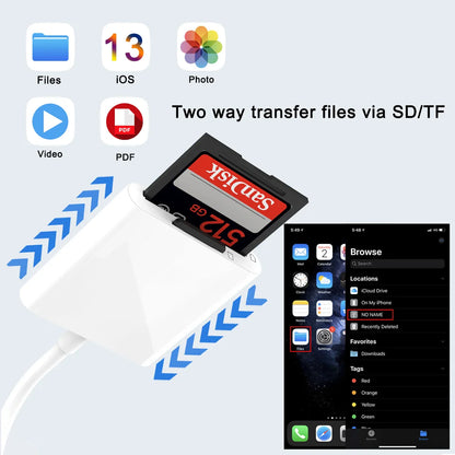 TF SD Card Reader Adapter for iPhone – OTG Card Reader for iPhone 14/13, Camera & Photo Transmission Accessory