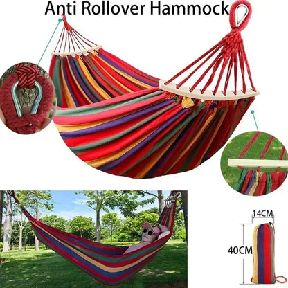 Outdoor Canvas Camping Hammock – Anti-Rollover Portable Thick Fabric Single/Double with Carry Bag