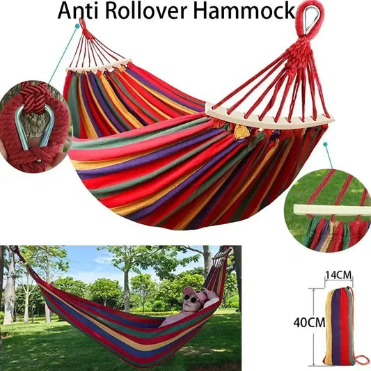 Outdoor Canvas Camping Hammock – Anti-Rollover Portable Thick Fabric Single/Double with Carry Bag