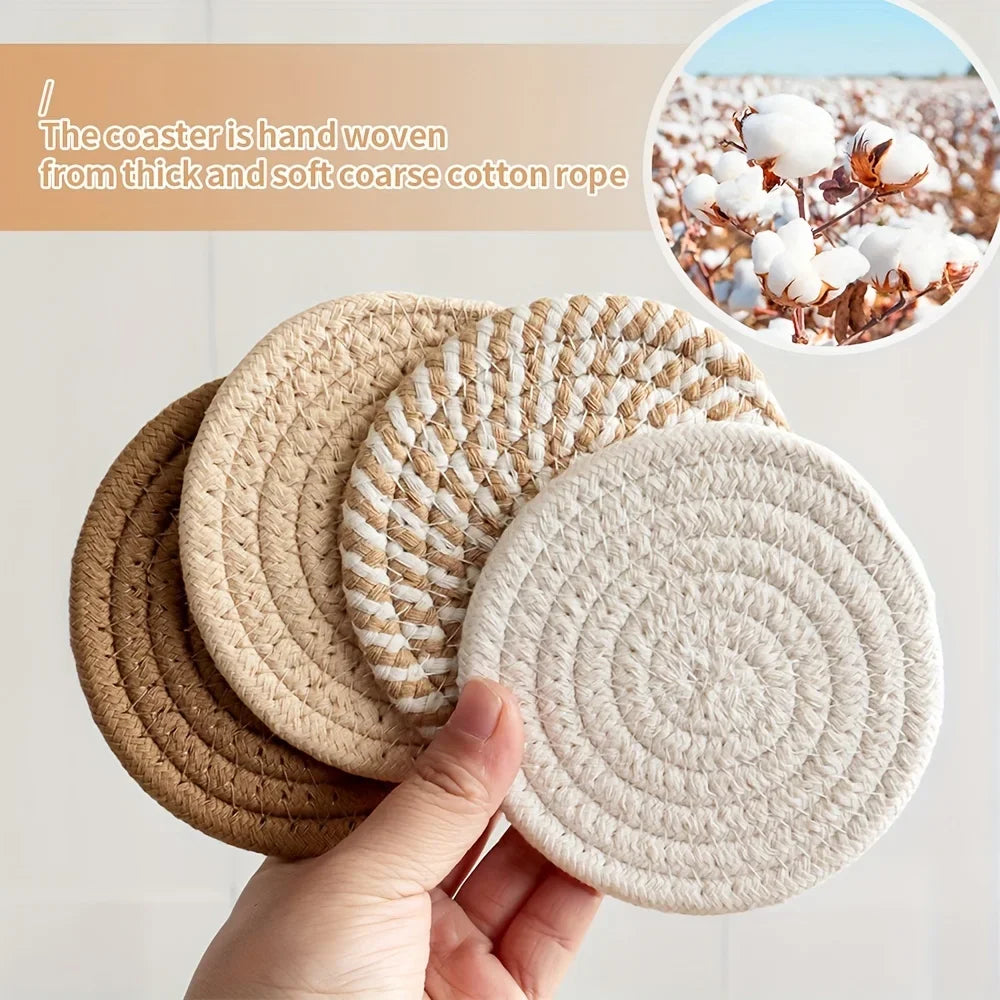 4pcs Minimalist Cotton Drink Coasters – Absorbent Fabric with Non-Woven Lining for Home & Coffee Table