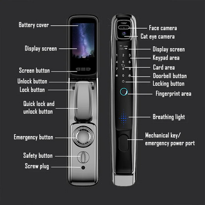 WiFi Tuya APP Face Recognition Smart Door Lock – Camera, Video Call, Voice Intercom & Automatic Digital Lock