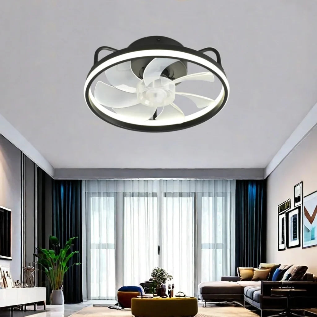 Modern LED Ceiling Fan Light with DC Motor - 6 Speed, Timer, Low Floor Attic Fan, Remote Control Decorative Light