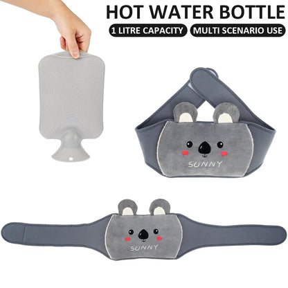 1-Liter Hot Water Bag with Plush Waist Cover - Portable and Cute Cartoon Hot Water Bottle Wrap
