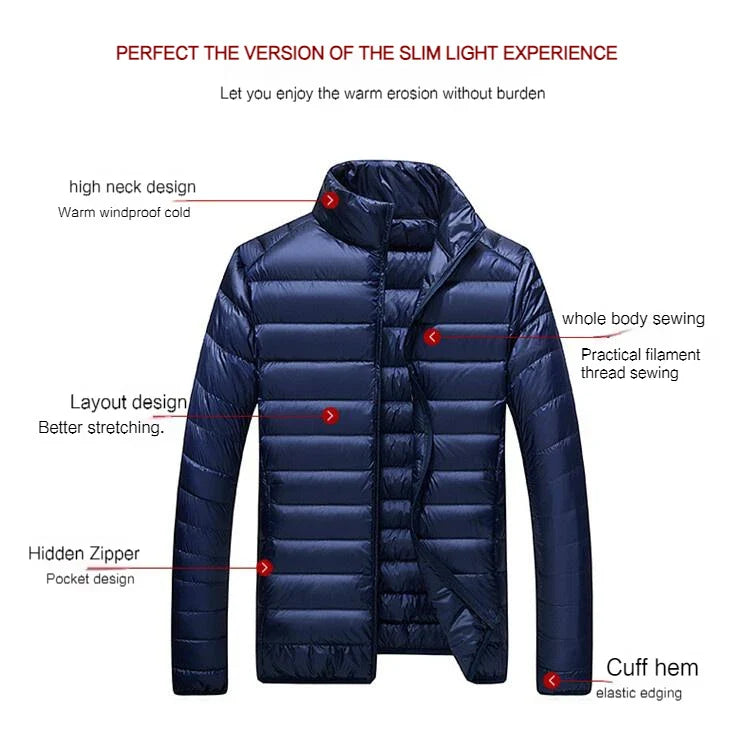 UETEEY Men’s Ultra-Light White Duck Down Jacket – Waterproof Casual Outdoor Padded Coat, Autumn Winter Lightweight