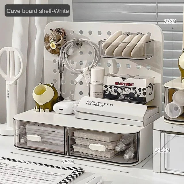 Desktop Perforated Storage Box – Stationery Sorting Rack, Pen Holder & Cosmetics Organizer for Desk & Office