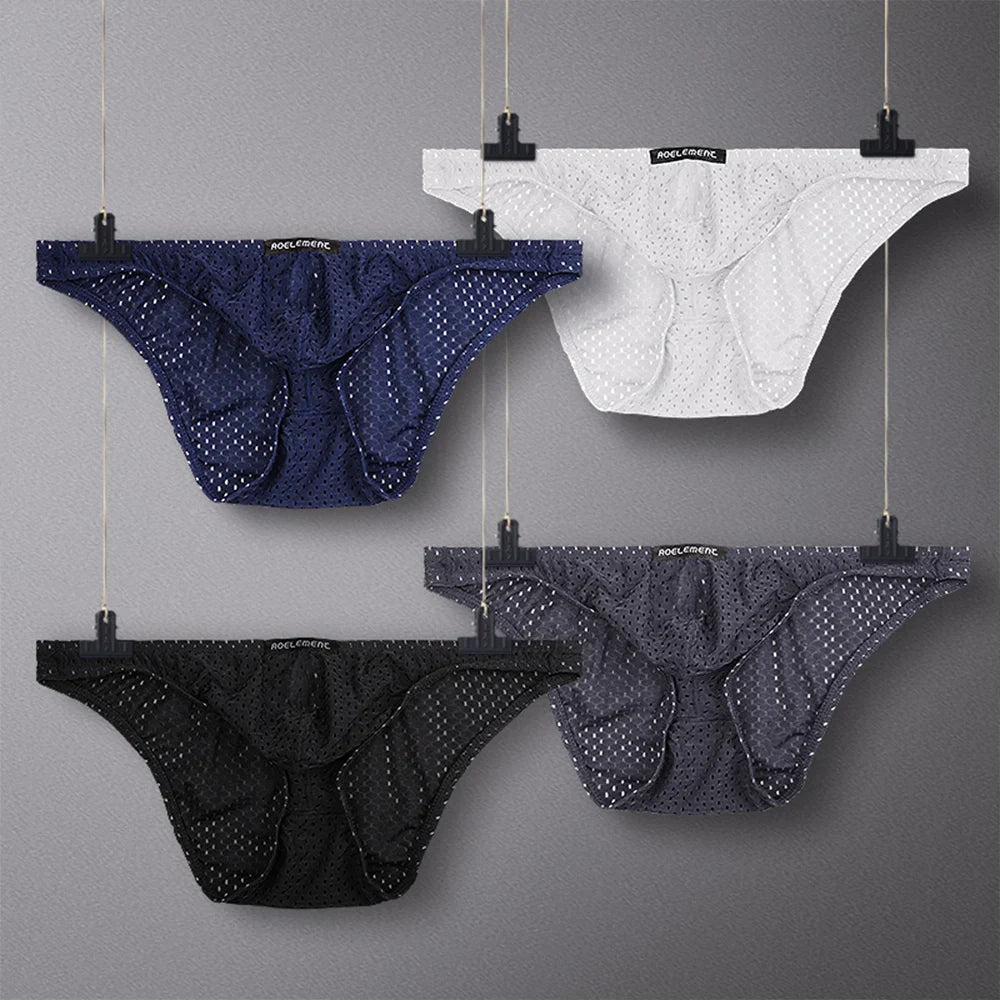 2PCS Men’s Ice Silk Transparent Briefs – Breathable Mesh Lightweight Low Rise Sexy Underwear Youth Fit Comfort Pants