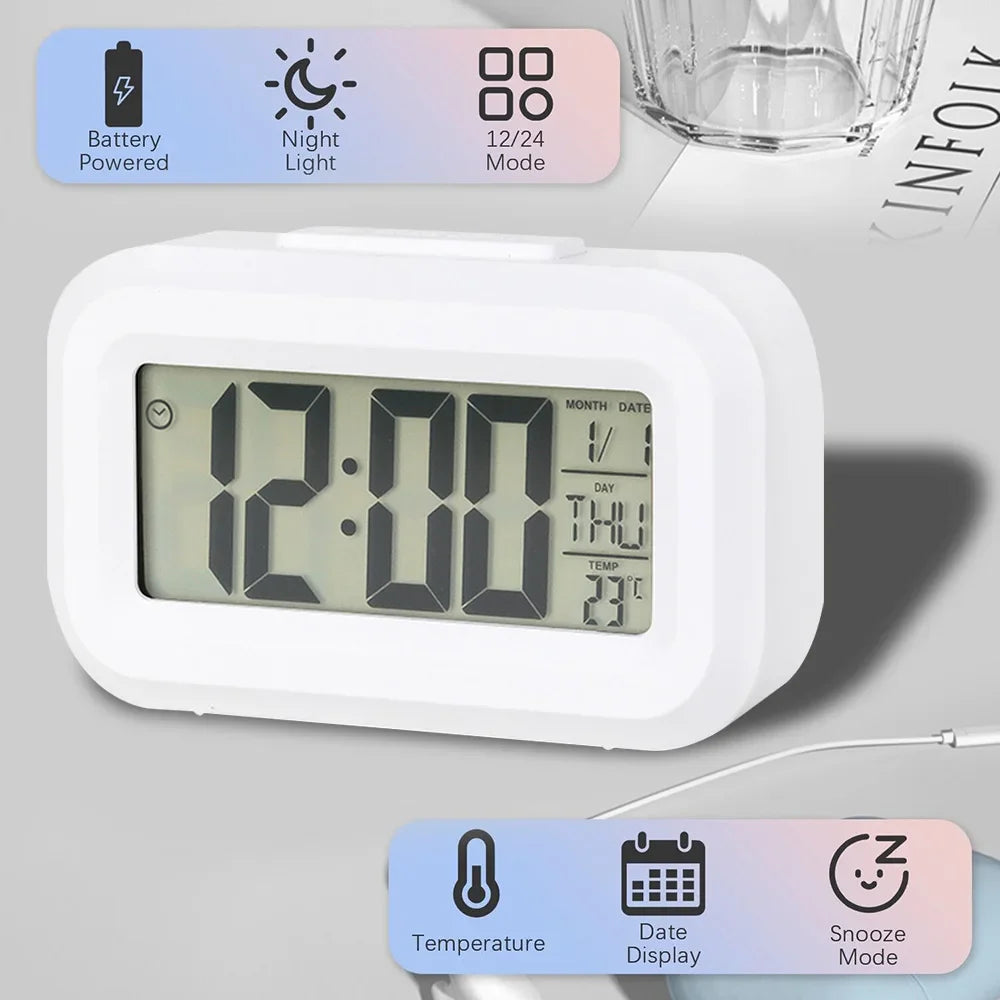 LED Digital Alarm Clock - Electronic Screen Desktop Table Clock with Backlight, Snooze, and Calendar for Home and Office