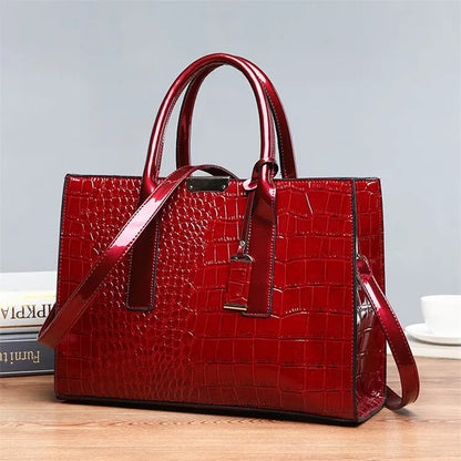 Luxury Vintage Crocodile Pattern Handbag – Women’s Large Leather Tote & Shoulder Bag