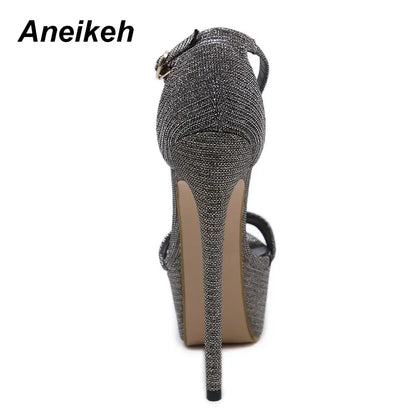 Aneikeh 2026 Sexy Women High Heel Platform Sandals – Summer Party Bling Pumps