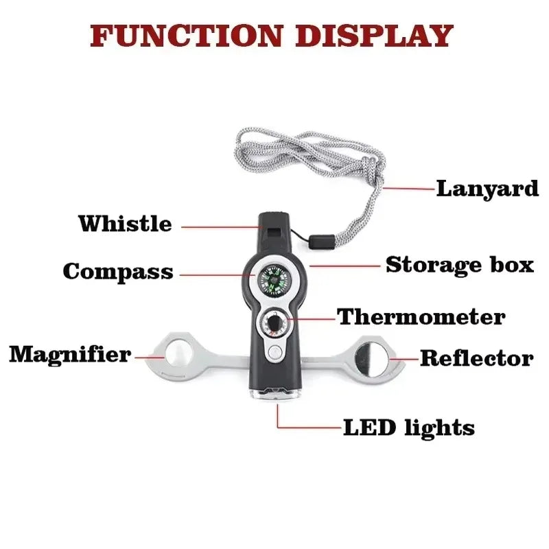 7-in-1 Outdoor Survival Whistle – Emergency Camping & Hiking Rescue Tool