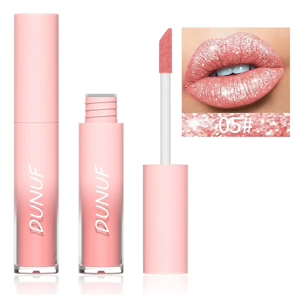 18-Color Sexy Red Diamond Glitter Lip Gloss – Metallic, Waterproof, Long-Lasting Matte Shimmer Liquid Lipstick for Women