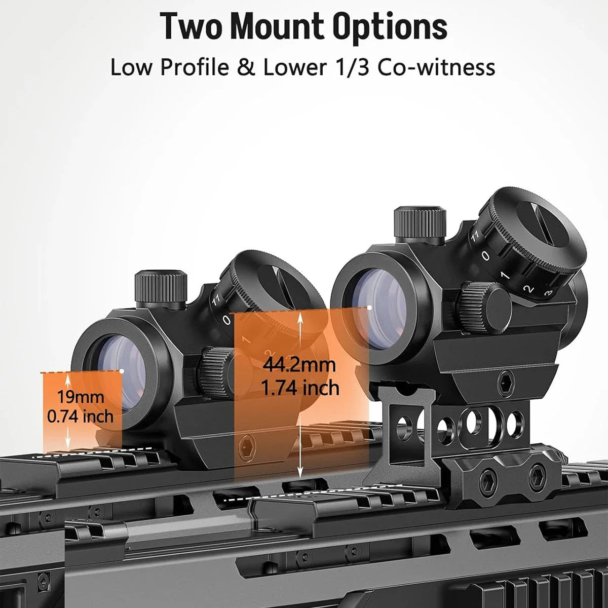2MOA Red Dot Sight 1x25mm Reflex Scope – Waterproof, Shockproof, Fog-Proof with 1-Inch Riser Mount for Rifles
