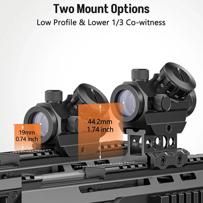 2MOA Red Dot Sight 1x25mm Reflex Scope – Waterproof, Shockproof, Fog-Proof with 1-Inch Riser Mount for Rifles