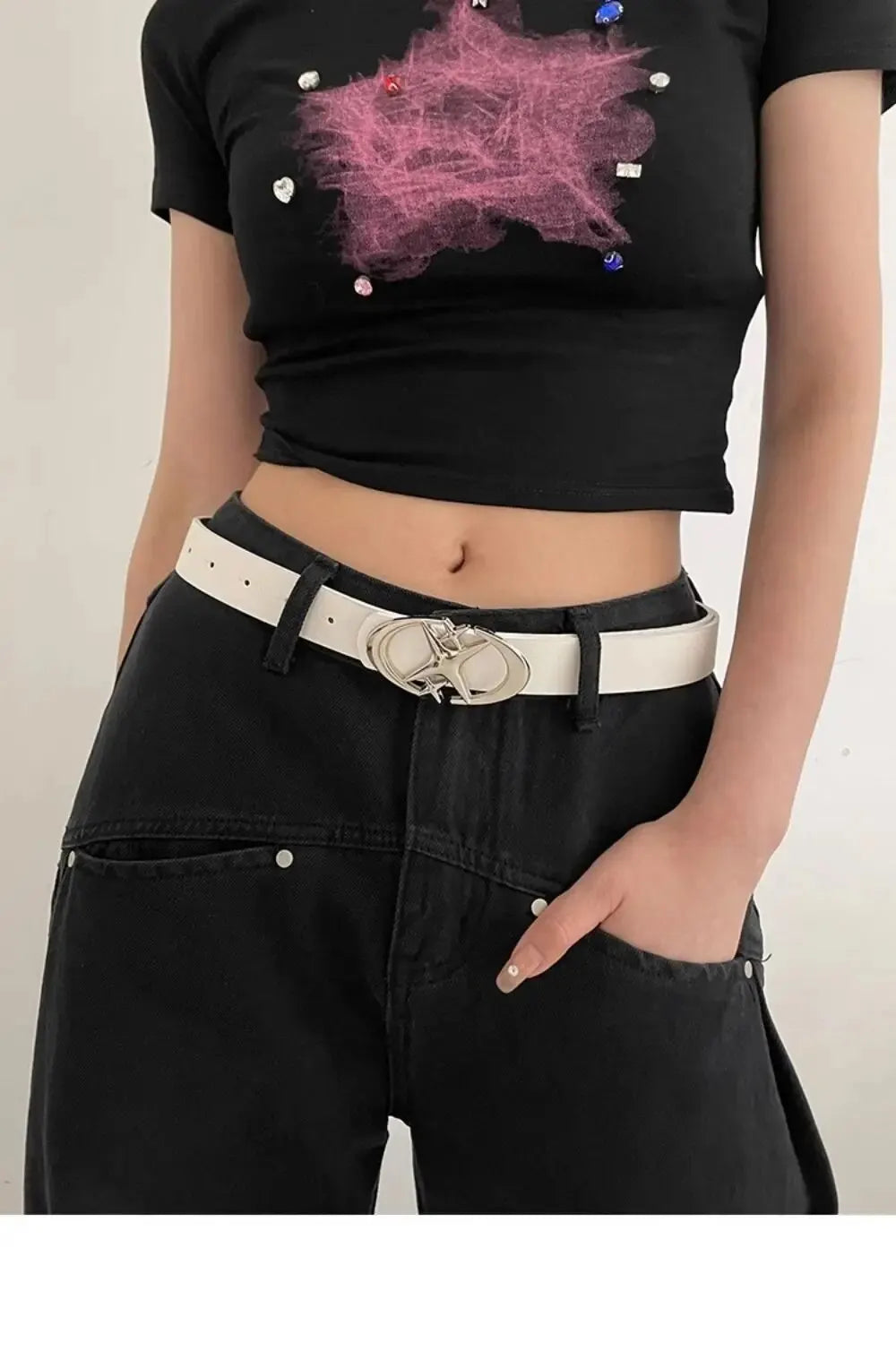 Women’s Punk Star Buckle Belt – Cross Metal Vintage Gothic Y2K PU Leather Waistband for Pants & Jeans, Unisex Fashion Belt