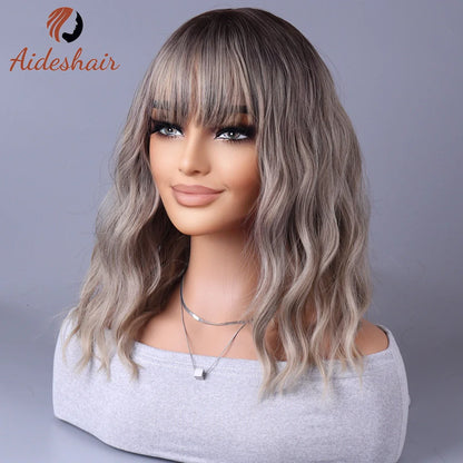 2023 New Synthetic Wig – Internet Celebrity Style with Fringe, Gradual Light Gray European & American Look