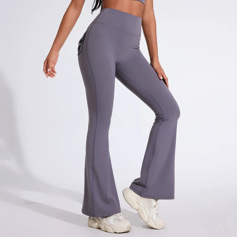 DIAS FIT JOY Women’s High-Waisted Bell Bottom Yoga Pants – Pocket Hip-Lifting Quick-Dry Fitness Gym & Running Leggings