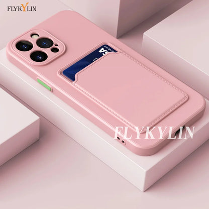Luxury Soft Silicone Wallet Case with Card Slot, Protective Phone Cover for iPhone 17, 16, 15, 14, 13, 12, 11 Pro Max, Plus, Air & 16E