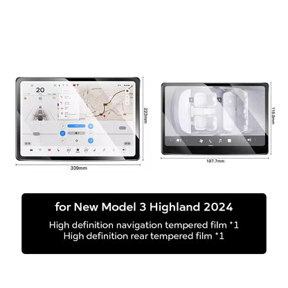 TESY Tempered Glass Screen Protector for Tesla Model YL/Y Juniper & Model 3 Highland - Front & Rear Display Protection