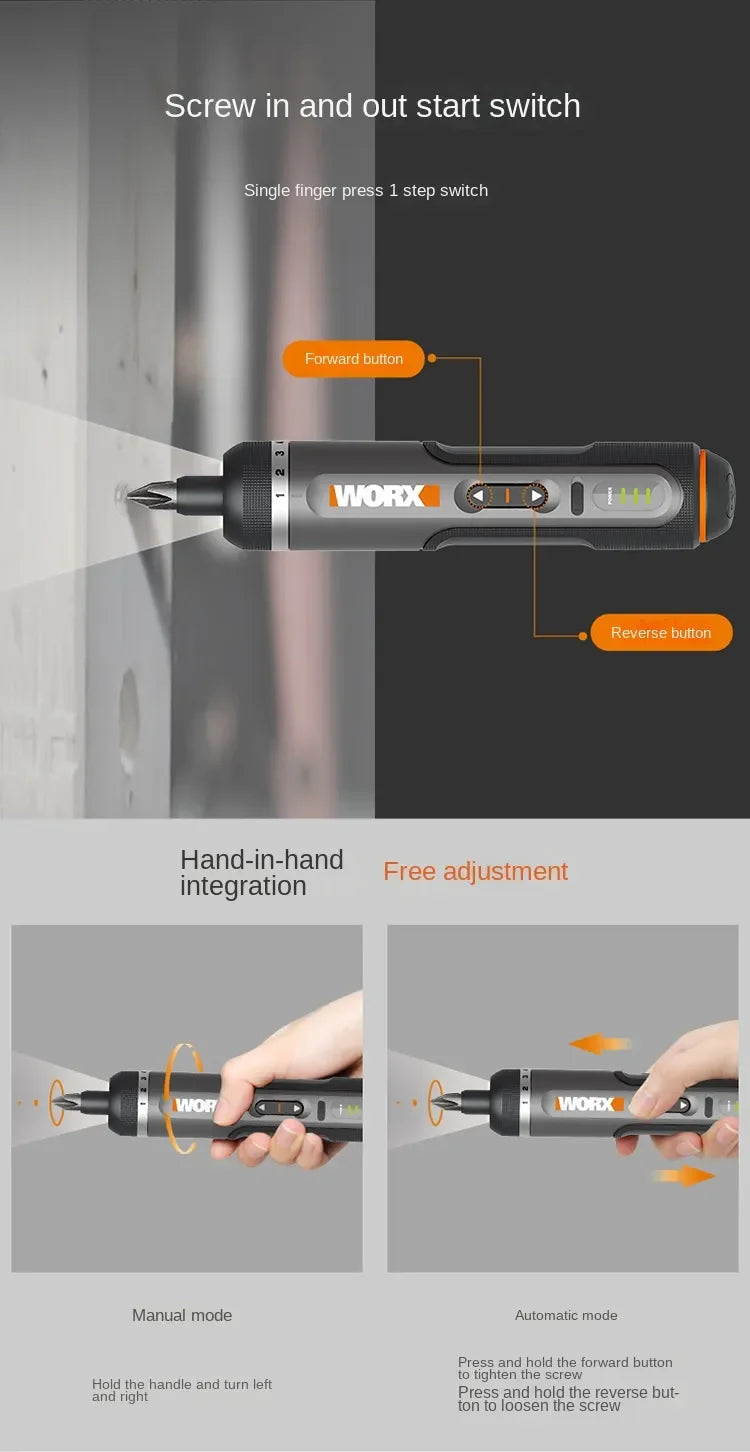 WORX WX242 4V Cordless Electric Screwdriver Set — USB Rechargeable Mini Drill with 30 Bits Power Tool