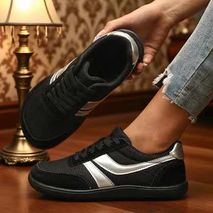 Women's Wide-Toe Canvas Sneakers — Barefoot Casual Black Flats, Breathable Mesh Running Shoes, Fashionable Wide-Last Footwear
