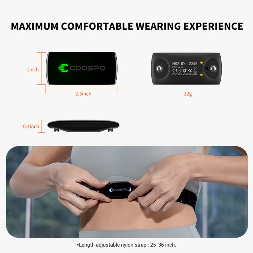 COOSPO H9Z Bluetooth Heart Rate Monitor Chest Strap — ANT+ HRM Waterproof for Garmin, Wahoo, Zwift