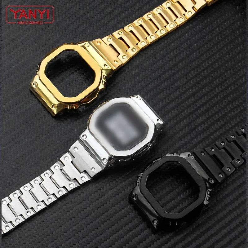V4.0 Stainless Steel Watch Band & Bezel Kit - Metal Case Strap Replacement for Casio G-Shock DW5600 GW-B5600 DW-5030 Series