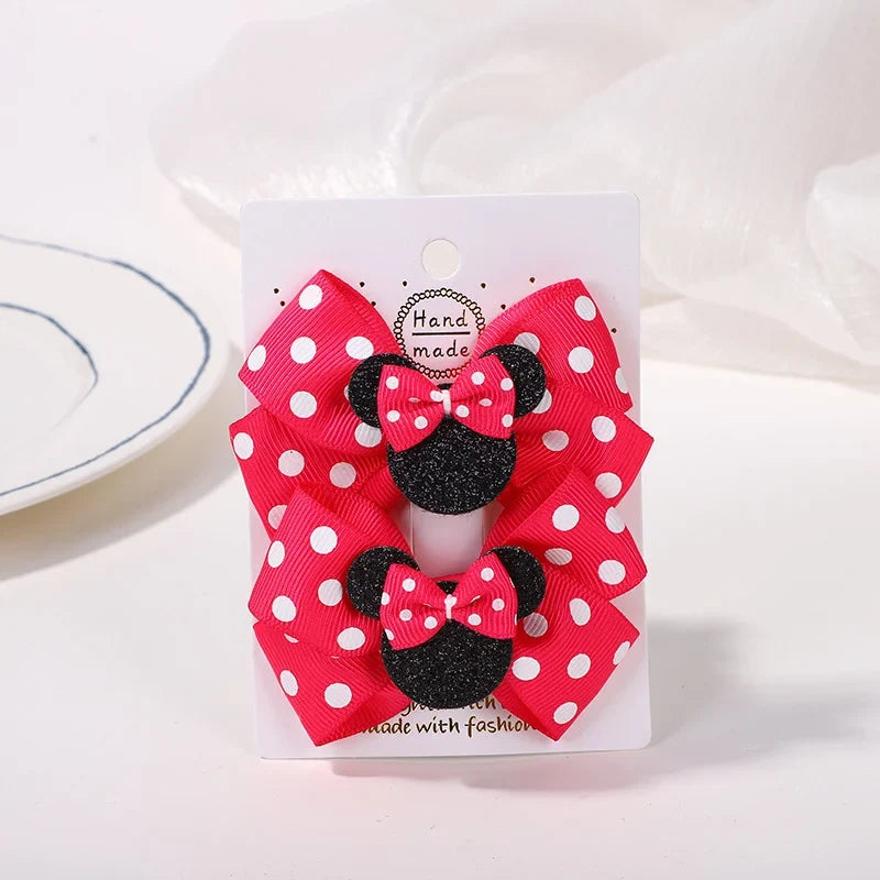 Girls' Polka Dot Bow Hair Clips - 2-Piece Cute Cartoon Hairpins for Toddlers & Babies