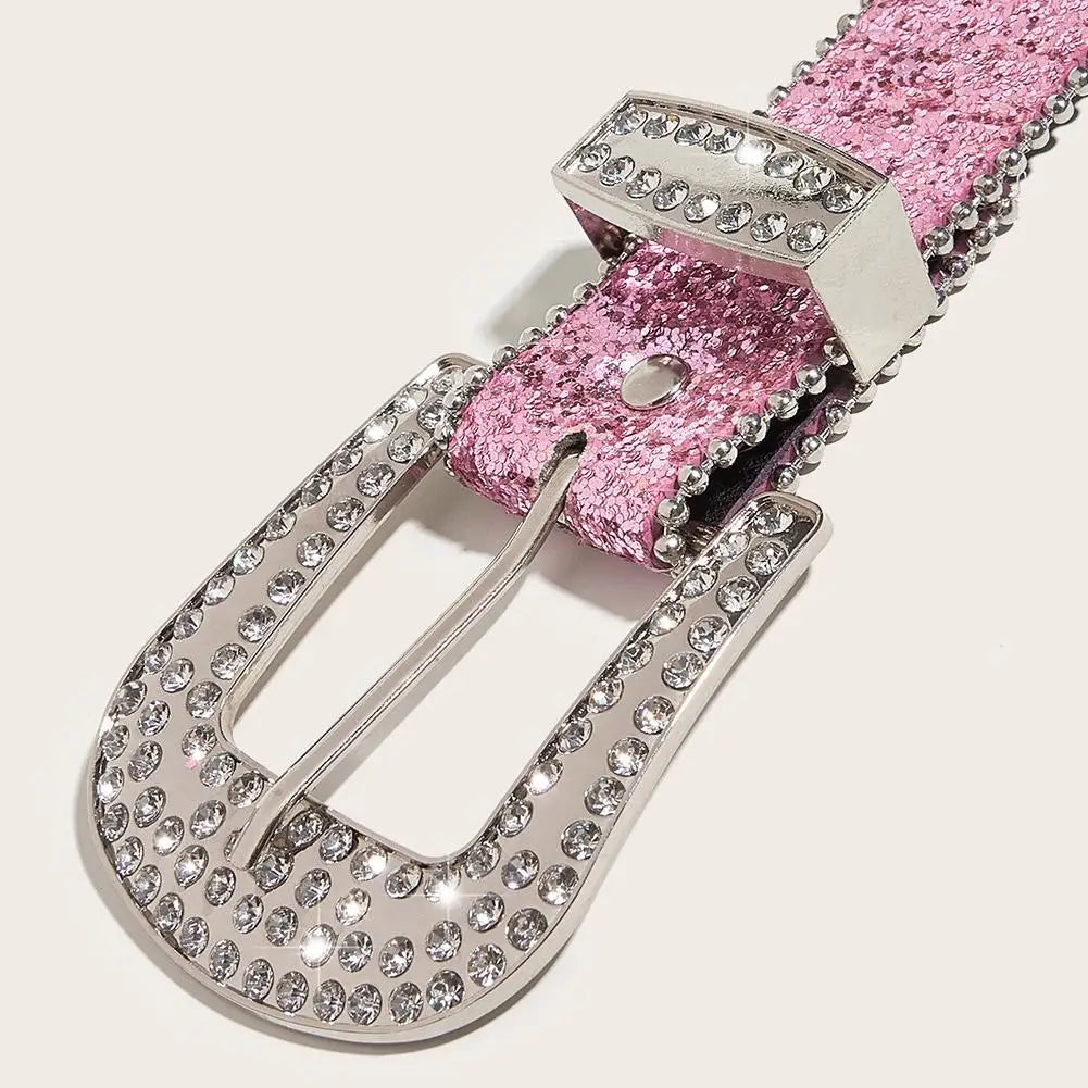 Skull Rivet Rhinestone PU Leather Belt – Trendy Solid Color Cowgirl & Cowboy Belt for Women & Girls