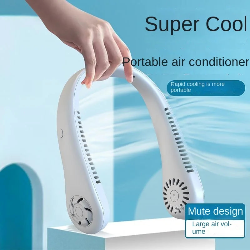 Stay Cool Anywhere with 1PC New Mini Neck Portable Bladeless Hanging Neck Fan - Long Battery Life, Rechargeable, 3-Speed Air Cooler for Summer Sports