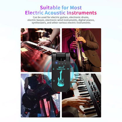 2.4G Wireless Guitar System – Transmitter & Receiver Set for Electric Guitar & Bass, 48K/16bit Real-Time Audio Transmission