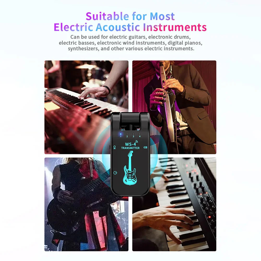 2.4G Wireless Guitar System – Transmitter & Receiver Set for Electric Guitar & Bass, 48K/16bit Real-Time Transmission