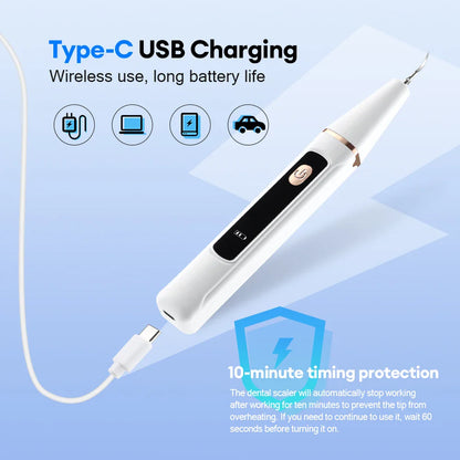 Ultrasonic Dental Scaler – Tartar Removal, Calculus Remover, Tooth Stain Cleaner with LED Light, Tooth Whitening Tools for Household Use