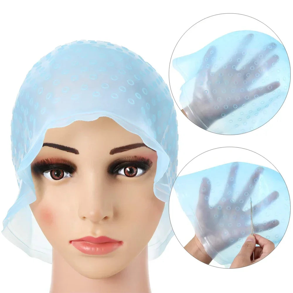 Silicone Hair Highlighting Cap with Hook Needle – Reusable Hair Dye Set for Salon & Professional Hair Coloring