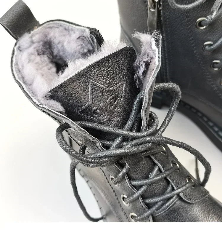Careaymade 100% Genuine Leather Wide Casual Women’s Short Boots – Big Size, Handmade Men’s Wool Boots