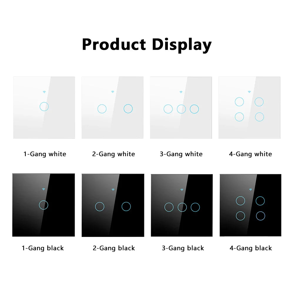 Tuya WiFi Smart Touch Light Switch - Wireless LED Control, No Neutral Wire Required, 1-4 Gang, Compatible with Alexa and Google Home
