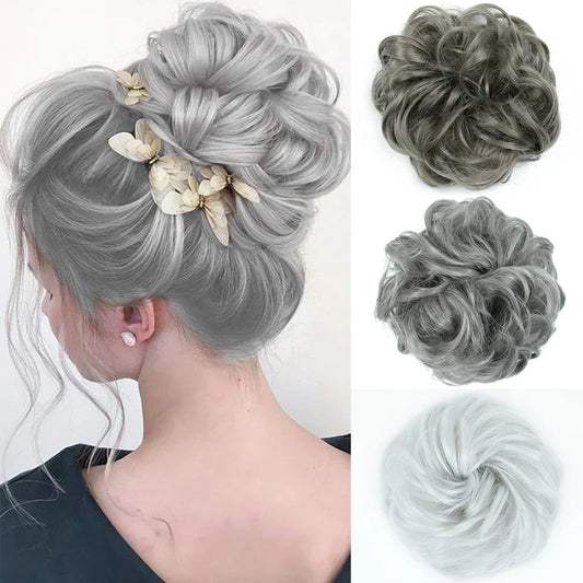 AZQUEEN Messy Bun Hair Extension – Synthetic Curly Wave Chignon Scrunchie, Elastic Band Updo Hairpiece for Women
