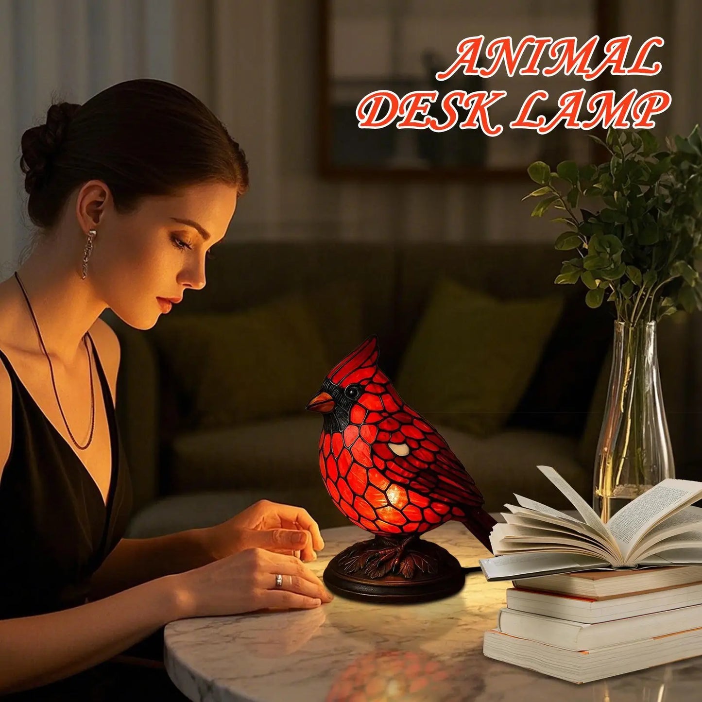 Cardinal Desk Lamp — Natural Animals & Birds Theme Table Lamp for Christmas Home & Office Decor