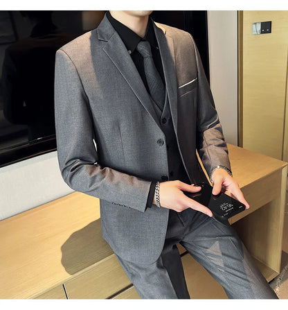 High-Quality Men’s 3-Piece Suit Set — Business Casual & Wedding Outfit (Jacket + Vest + Trousers), 2024 Fashion Banquet, Sizes S-6XL