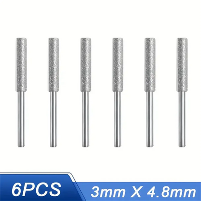 6Pcs Diamond Coated Cylindrical Burr Set (4/4.8/5.5mm) Chainsaw Sharpener Stone Files for Chain Sharpening, Carving & Grinding Tools Kit