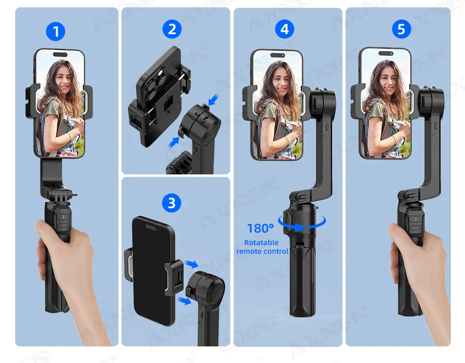 AXNEN HQ2 Series Handheld Mobile Phone Stabilizer – Smartphone Gimbal & GoPro Extension Rod Selfie Stick Tripod