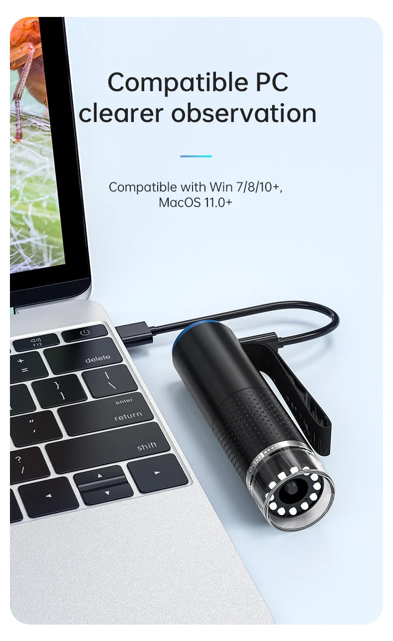 WiFi Digital Microscope Camera — 50X-1000X Zoom 2MP USB Magnifier for Skin Inspection, Repair, Android, iOS, PC