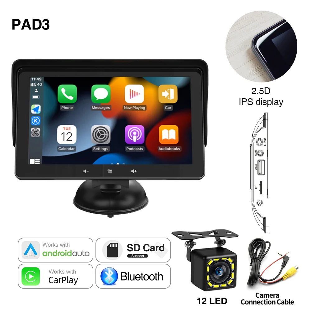 Grandnavi 7-Inch Car Multimedia Player – Wireless CarPlay & Android Auto Portable Touch Screen Universal Car Radio Video System