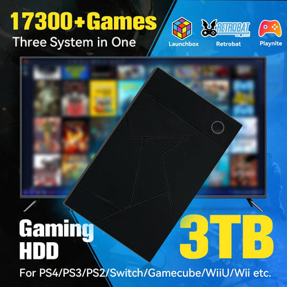 3TB Portable Gaming HDD – 17,300+ AAA/3D/Retro Games for PS4/PS3/PS2/Switch/Wii with LaunchBox/Retrobat/Playnite