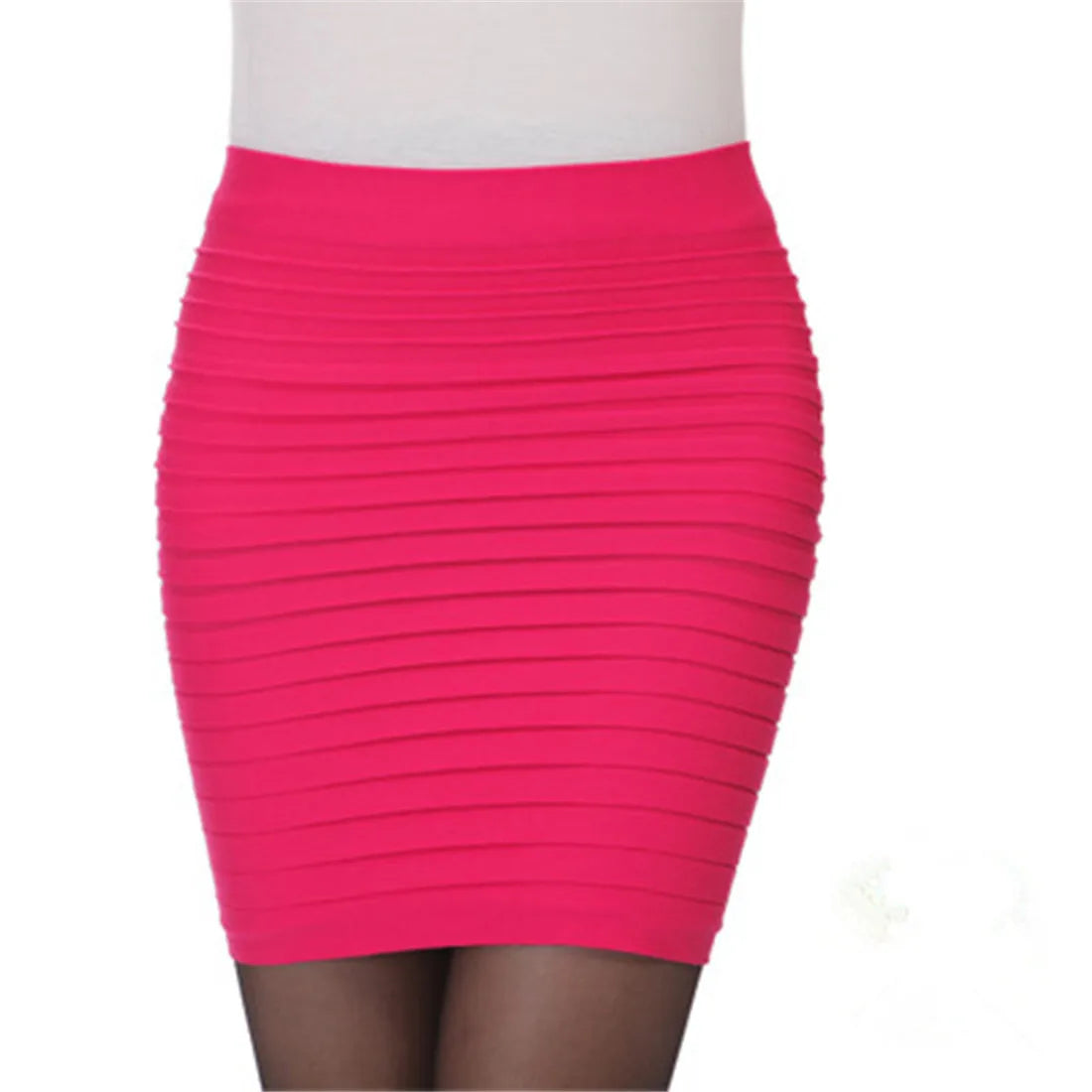 Women’s Summer High Waist Pleated Skirt – Solid Color Elastic Mini Skirt, Slim Draped Pencil Skirt for Office & Sexy Look